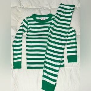 Hanna Andersson green striped knit pajamas sz 6-7 EUC smoke free home